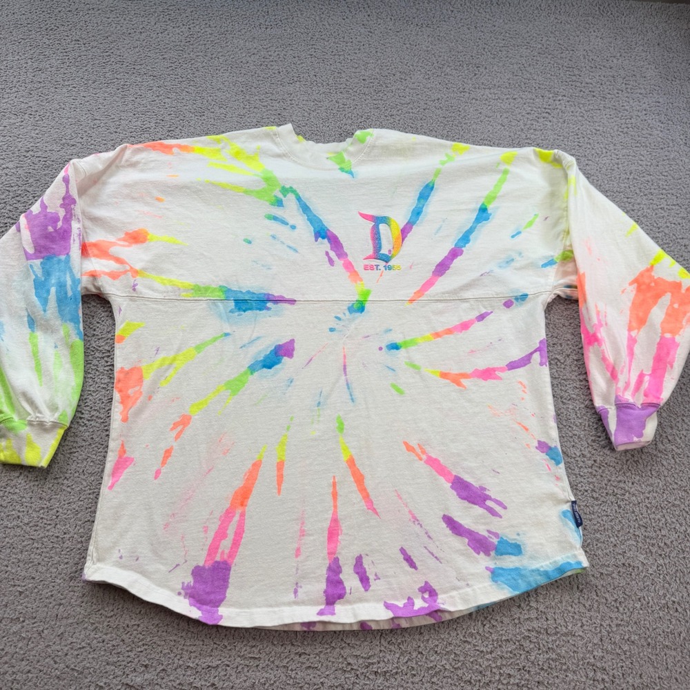 Disney Parks Spirit Jersey Disneyland Resort Neon Rainbow Tie Dye Size M